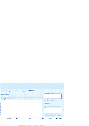 Verrechnungsscheck DIN A4 1tlg personalisierbar Verrechnungsscheck DIN A4 mit Anschriftenfeld