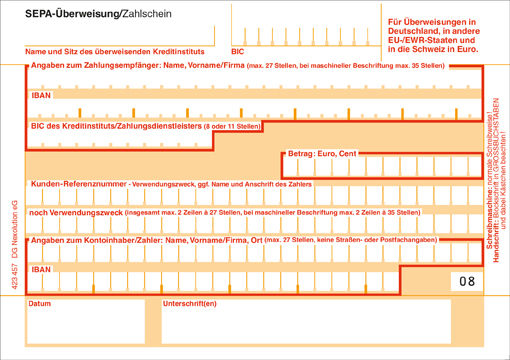 SEPA Überweisung/Zahlschein