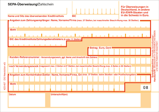 SEPA Überweisung/Zahlschein SEPA Überweisung/Zahlschein