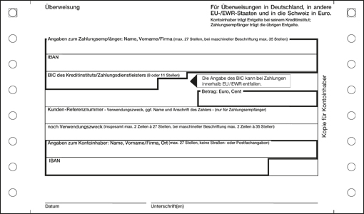 SEPA Überweisung 2tlg personalisierbar