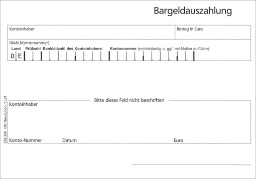 Bargeldauszahlung 1tlg Bargeldauszahlung ohne Durchschlag
