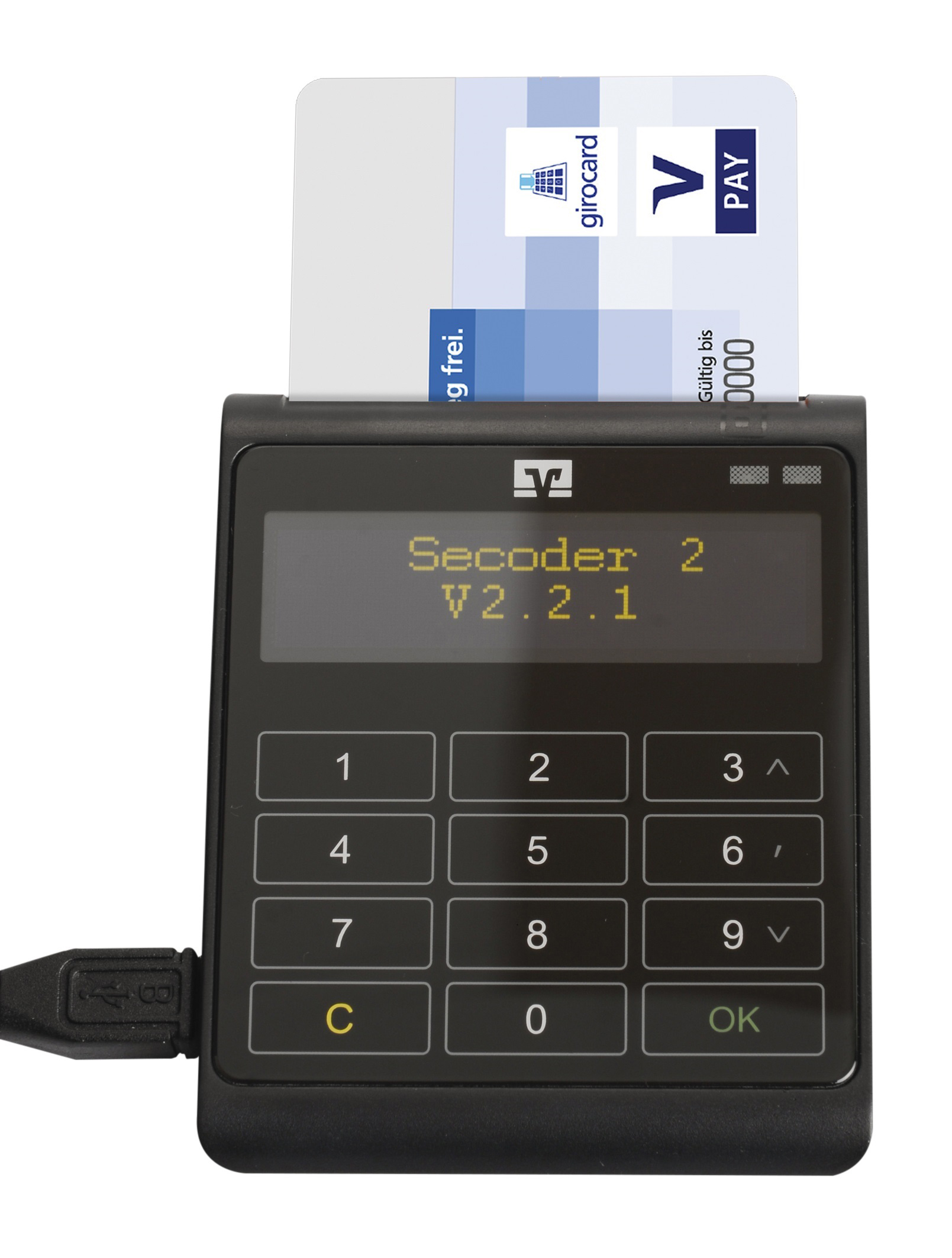 Chipkartenleser cyberJack go plus Chipkartenleser cyberJack go plus, Karte und USB eingesteckt, Frontal