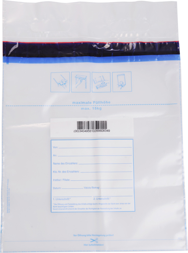 Münzgeldtasche mit Griffzone Münztasche von vorne, Barcode, Feld zum ausfüllen