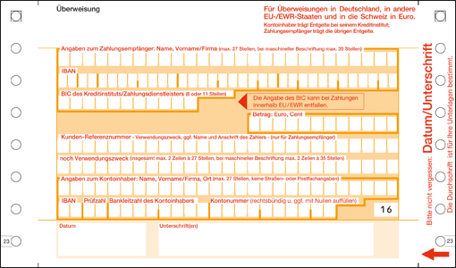 SEPA Überweisung 2tlg personalisierbar
