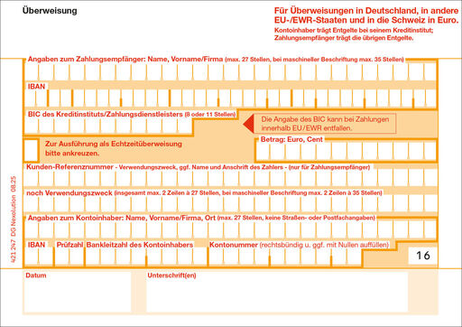 SEPA Überweisung 1tlg personalisierbar SEPA Überweisung 1tlg personalisierbar