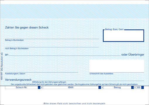Barscheck  ohne Anschriftenfeld