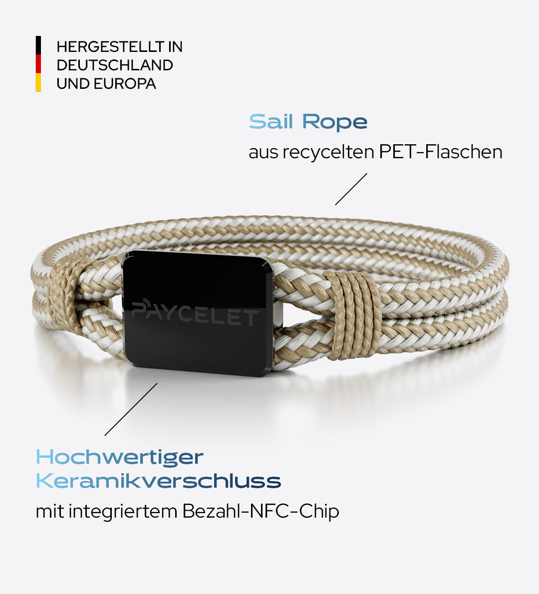 Payment Armband PAYCELET ONE Sail Rope Set Onyx Black - beige weiss