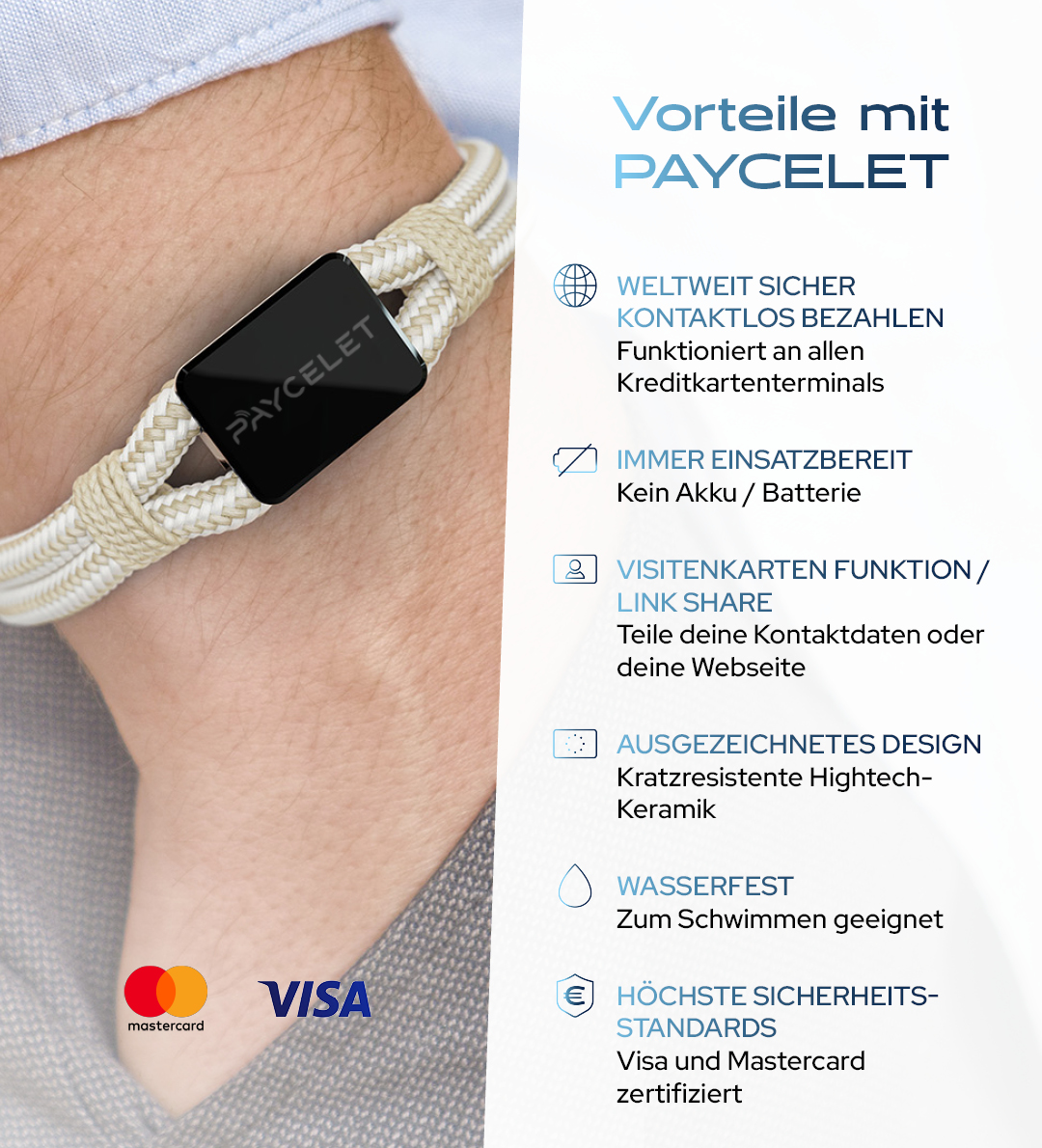 Payment Armband PAYCELET ONE Sail Rope Set Vorteile Onyx Black - beige weiss