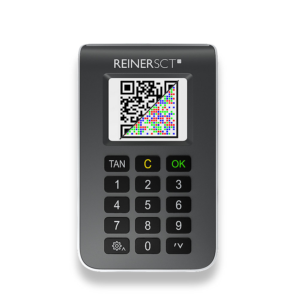 Smart-TAN photo / chip-TAN QR tanJack photo QR Smart-TAN Gerät mit QR-Code in schwarz