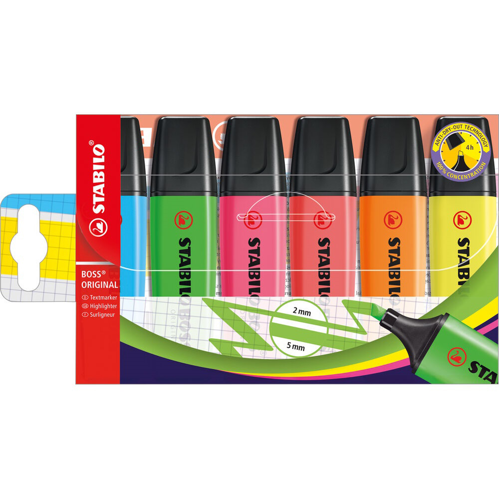STABILO Textmarker BOSS ORIGINAL Stabilo Textmarker in verschiedenen Farben Blau, Pink, Rot, Orange, Gelb