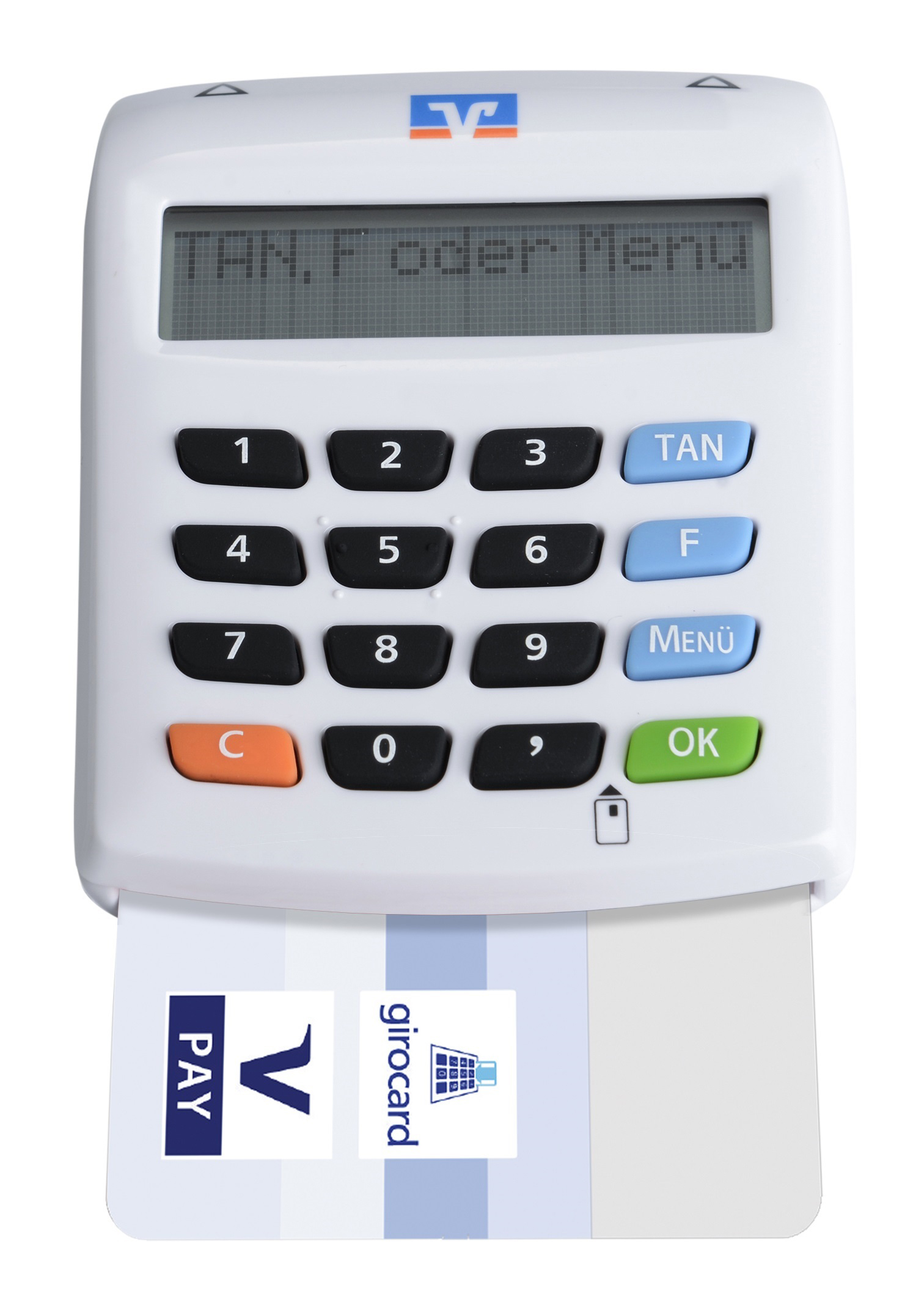 Smart-TAN optic DP 836 mit VR-Logo Smart-TAN Gerät mit eingesteckter Chipkarte