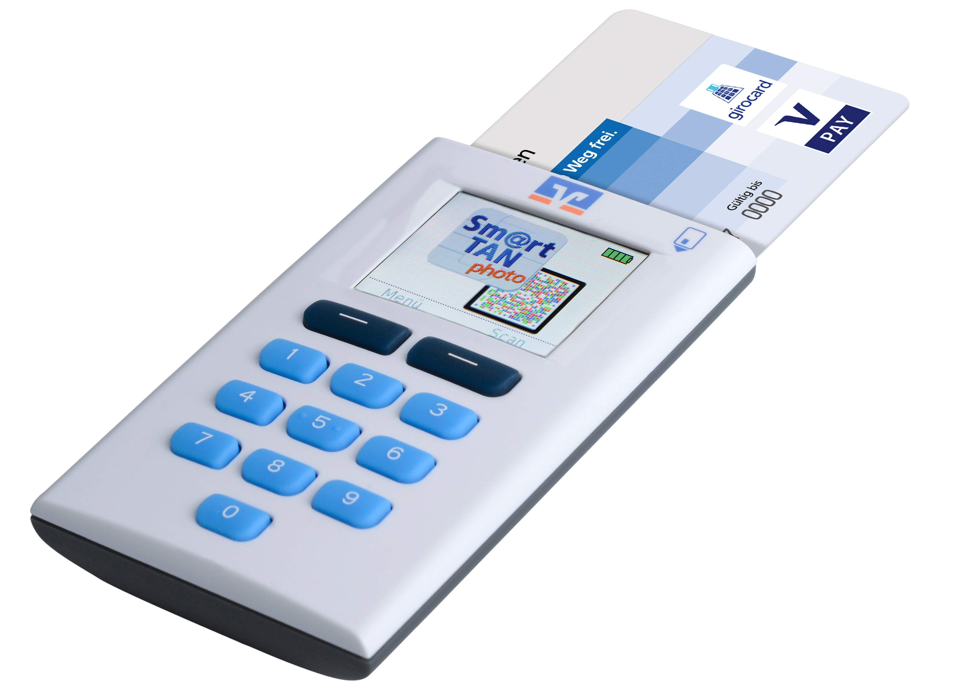 Smart-TAN photo DP 882 mit VR-Logo Smart-TAN Gerät mit eingesteckter Chipkarte