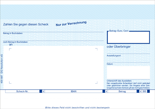 Verrechnungsscheck 1tlg personalisierbar Verrechnungsscheck 1mit Anschriftenfeld