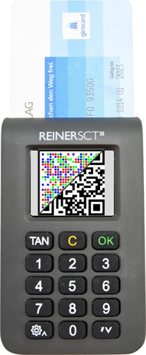 Smart-TAN Gerät mit QR-Code und Girocard