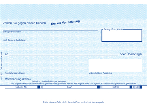 Verrechnungsscheck 1tlg personalisierbar Scheck ohne Talon