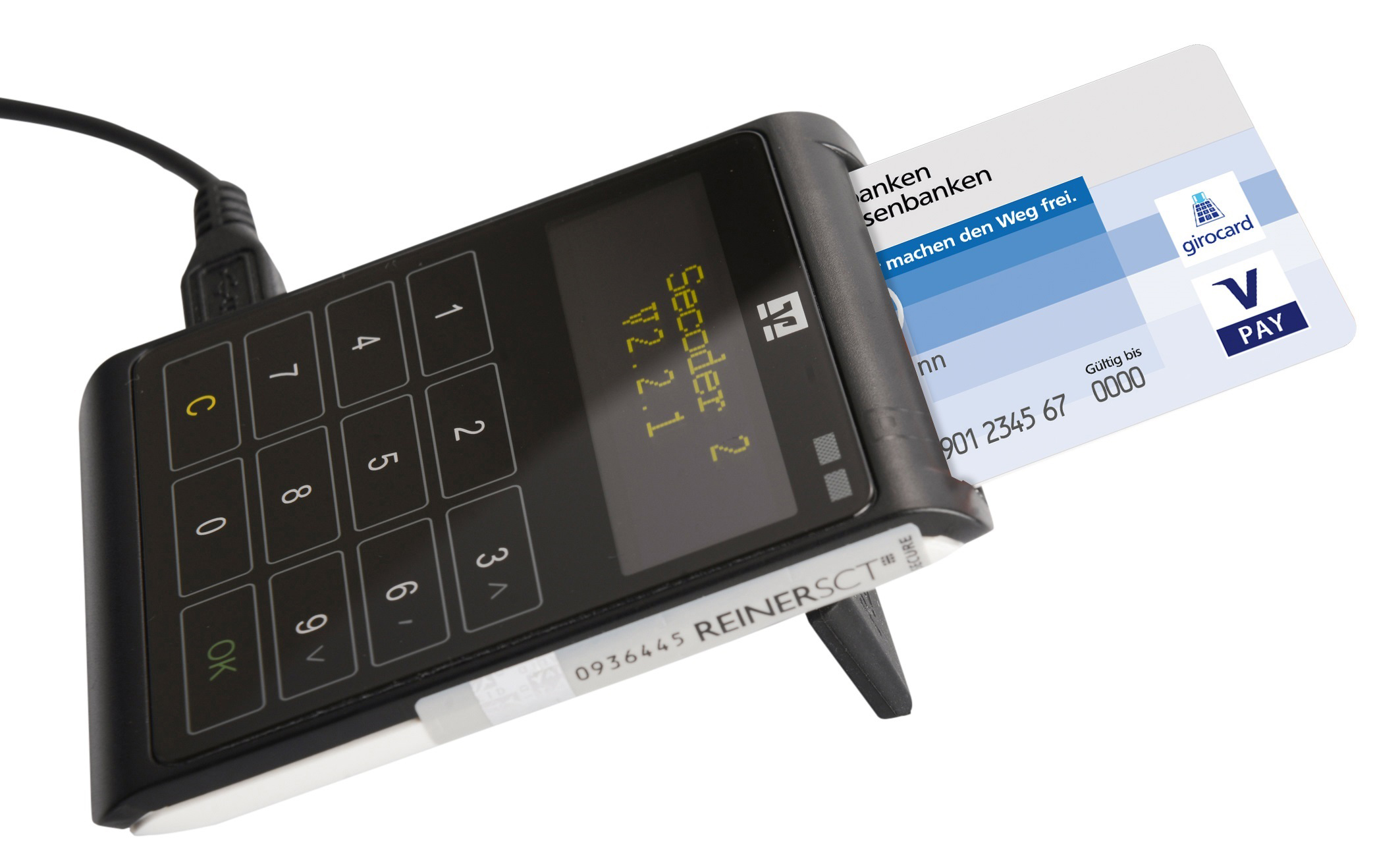 Chipkartenleser cyberJack go plus Chipkartenleser cyberJack go plus, Karte und USB eingesteckt, von der Seite