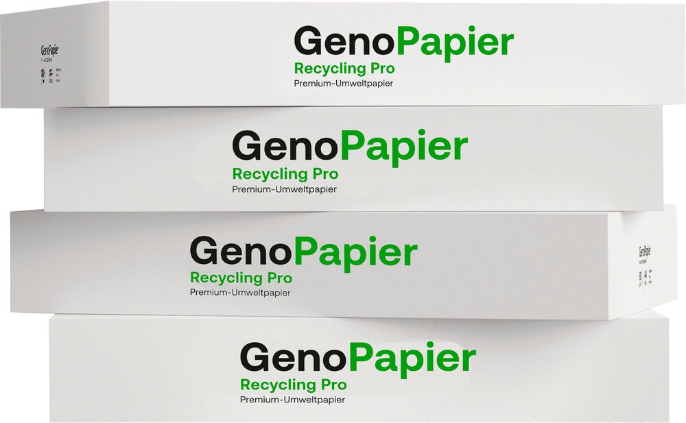 Kopierpapier GenoPapier Recycling Pro GenoPapier von der Seite aufeinander gestapelt