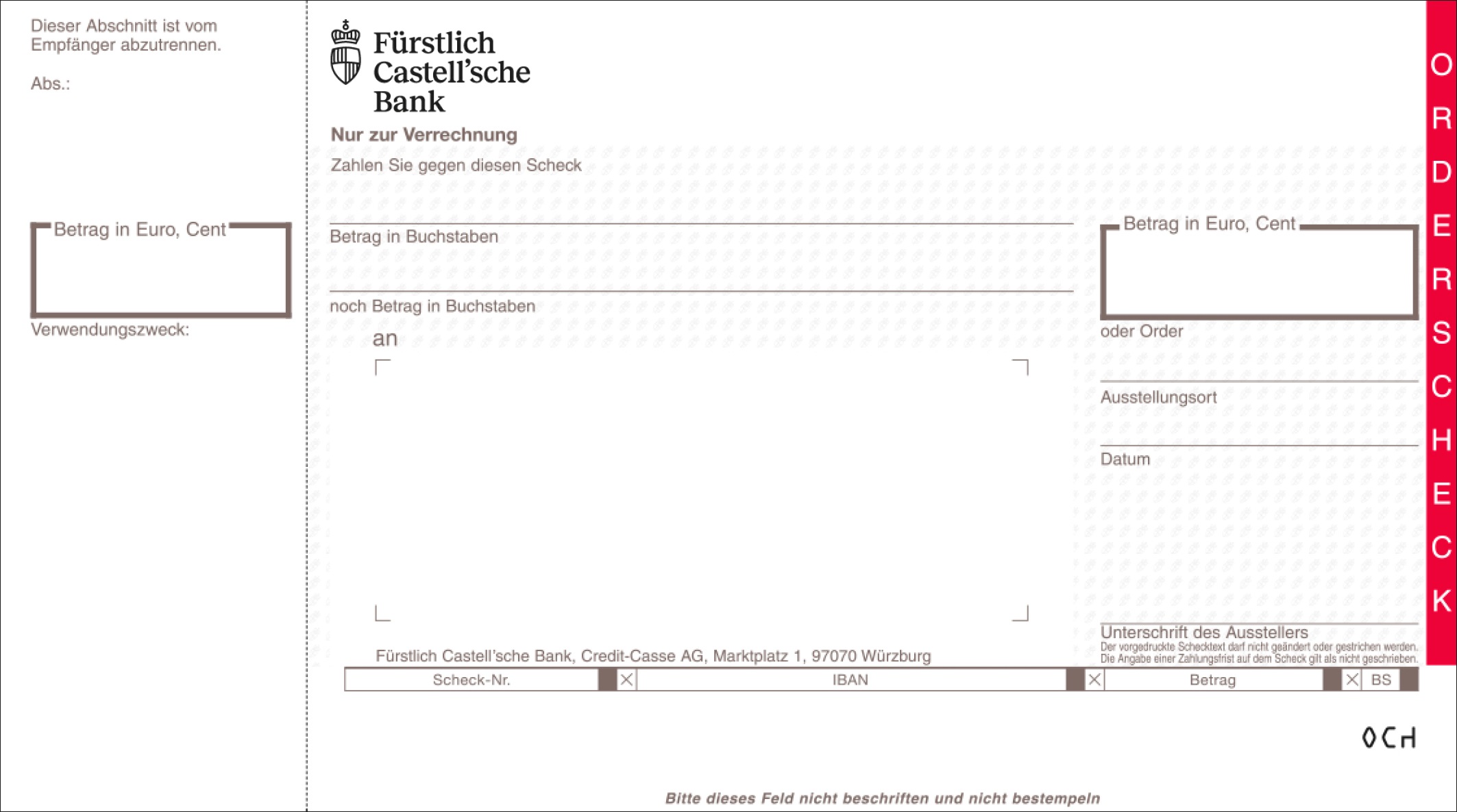 SEPA-Orderscheck, 1-fach, Talon links