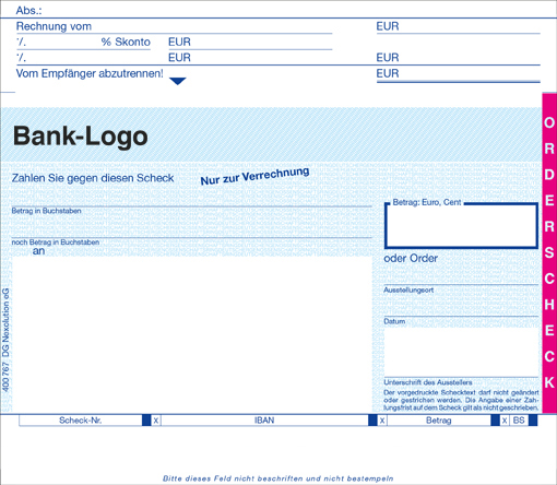 SEPA Orderscheck Kopftalon personalisierbar