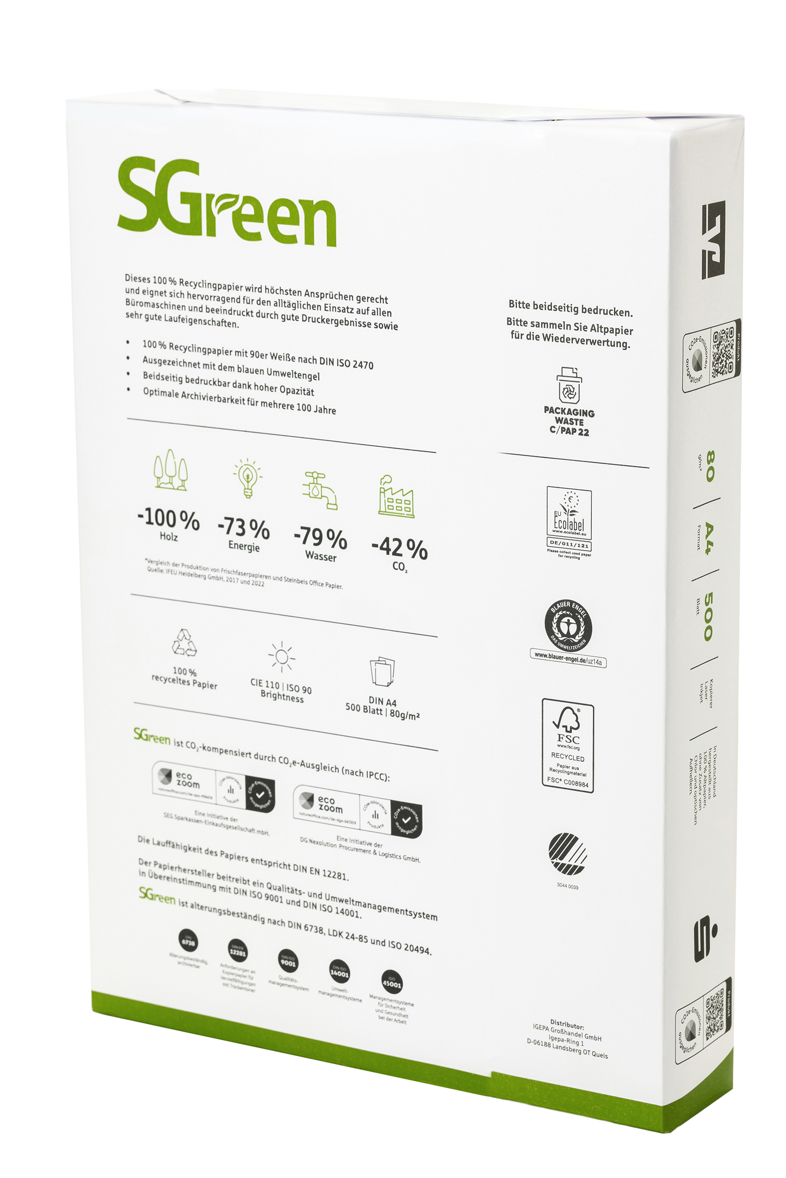 Kopierpapier SGreen Rückansicht Kopierpapier SGreen