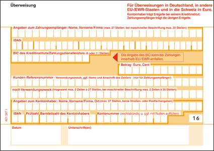 SEPA Überweisung 1tlg personalisierbar