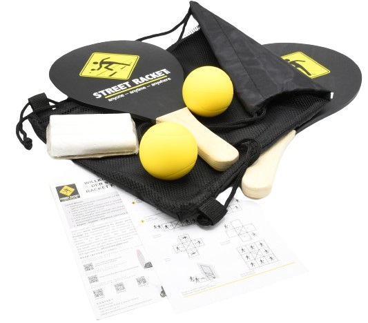 Street Racket Set ausgepackt sicht leicht von oben  Street Racket Set