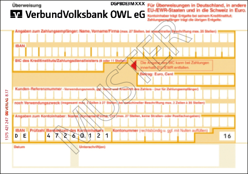 SEPA- Überweisung 1tlg personalisierbar