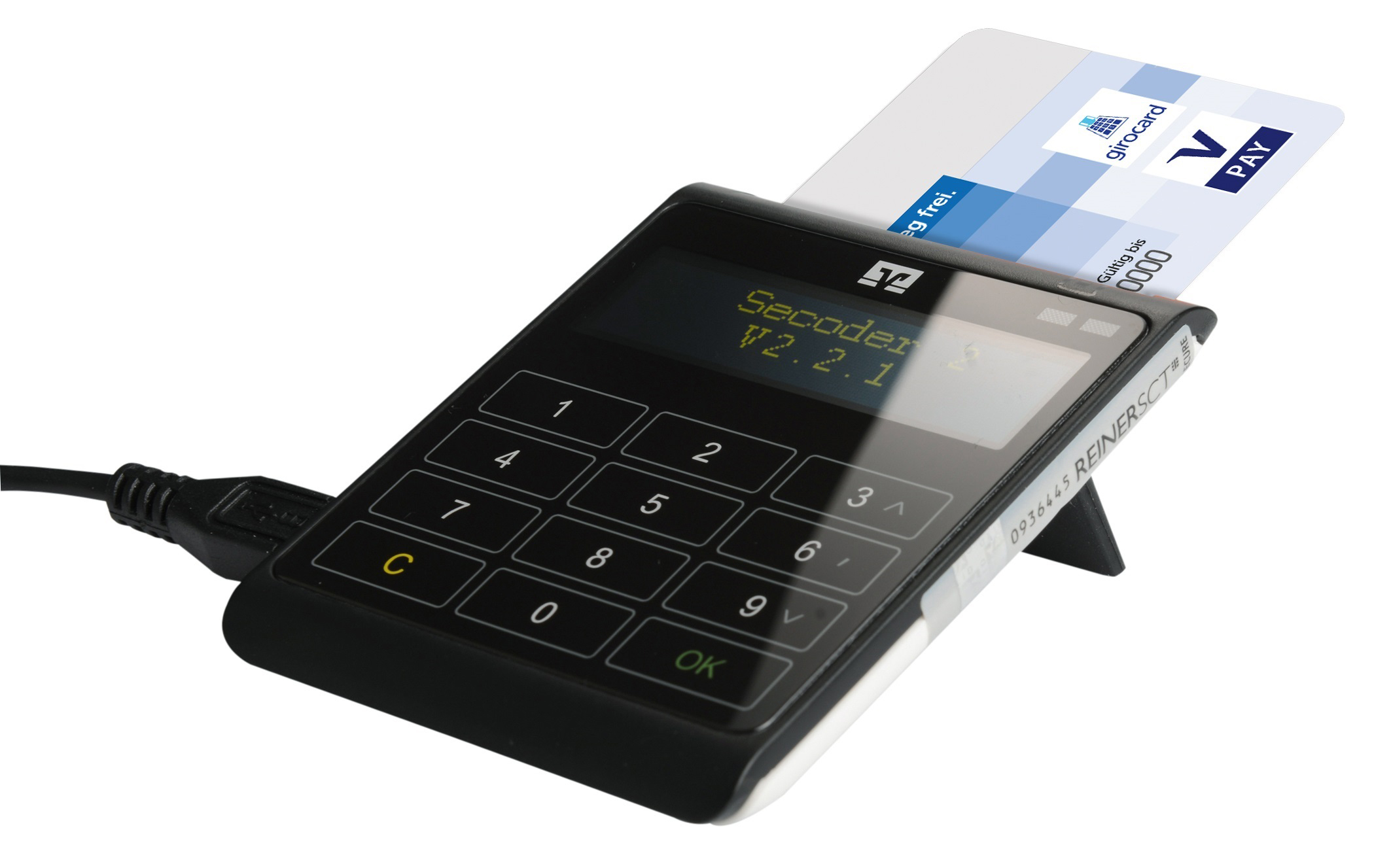 Chipkartenleser cyberJack go plus Chipkartenleser cyberJack go plus, Karte und USB eingesteckt, leicht eingedreht