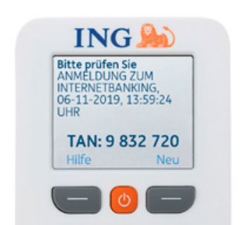 Detailabbildung des Displays des ING photoTAN-Generators mit der Freigabe einer Anmeldung zum Internetba