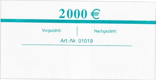 Geldbanderolen, mit cyan Balken und Aufschrift 500€, Platz für Unterschriften von vor und Nachzähler